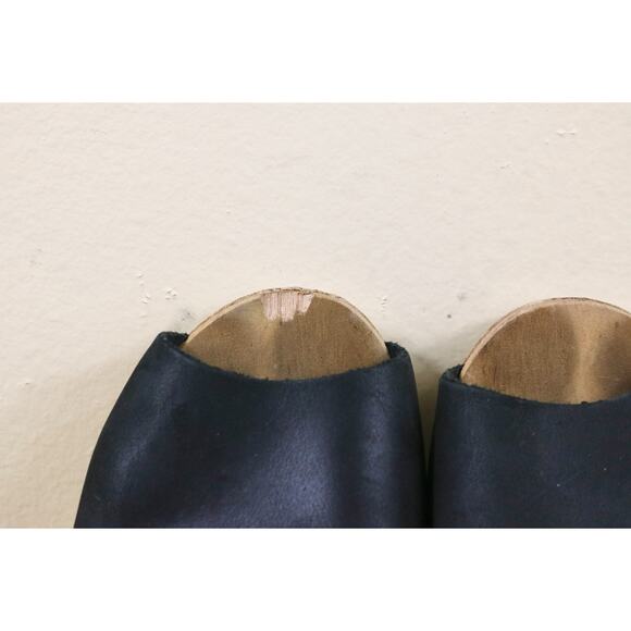 Moheda Sweden Victoria Clogs 8.5 Black Leather Wooden Peep Toe Heeled Sandals - Picture 10 of 11